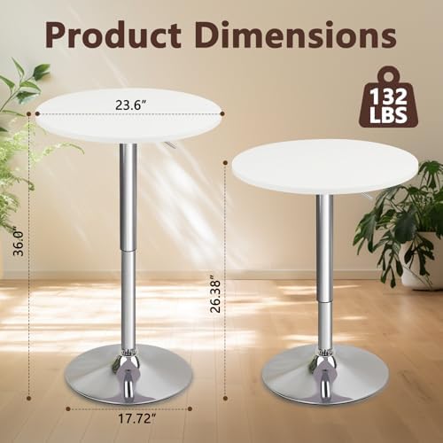 CLATINA Round Bar Table, Height Adjustable 26"-36" Bistro Pub Table...