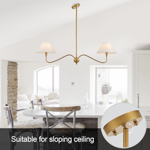 Modern Gold Linear Chandelier for Kitchen Island, 2-Light Linear Light Fixtur...