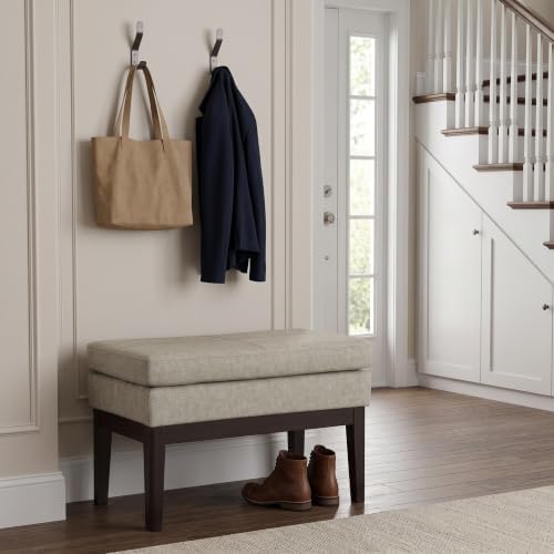 SIMPLIHOME Carlson 27" Wide Woven Fabric Rectangle Ottoman in Greige