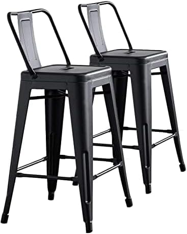AC Pacific 24” Metal Barstool Set of 2 – Country Rustic Style with Low Back, ...