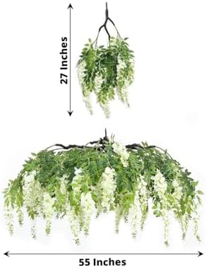 Efavormart 55" Cream Wisteria Hanging Canopy, 24-Branch Large Floral Cha...