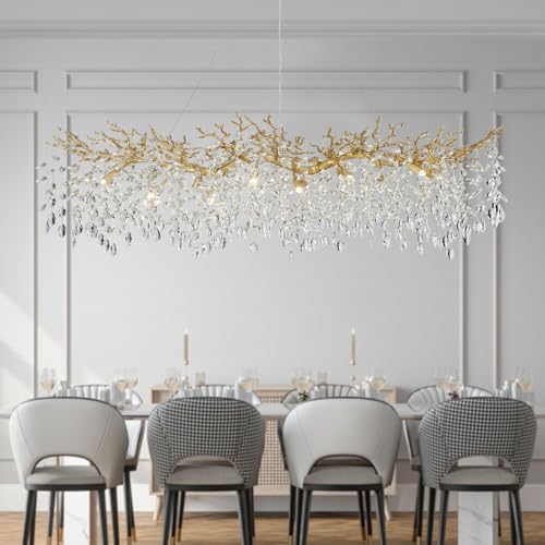Modern Gold Crystal Chandeliers Chandeliers - L63 inch Rectangular Golden Tre...
