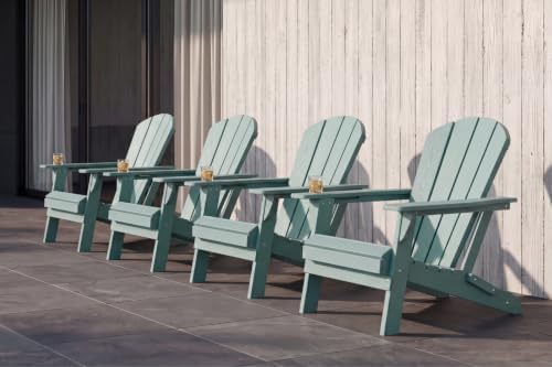 Folding Adirondack Chairs Set of 4 with Cup Holders, Heavy-Duty HDPE Plastic ...