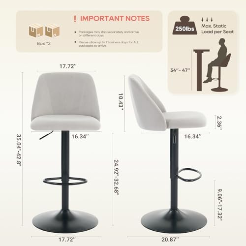 COLAMY Bar Stools Set of 4, Modern Swivel Bar Chairs, Adjustable Upholstered ...