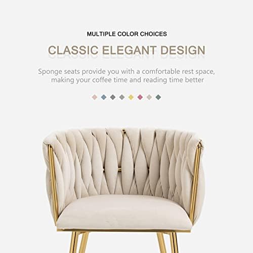 Nrizc Woven Dining Chairs Set of 6, Velvet Upholstered Dining Chairs with Gol...