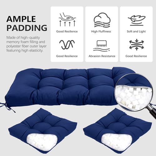 Yddsky 3Pcs Wicker Chair Cushion Sets for Patio Furniture,Navy,47*19*4''