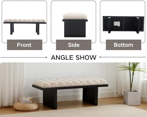 CIMOTA Modern Bedroom Bench, 47 Inch Upholstered End of Bed Bench Padded Entr...