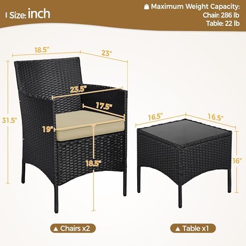 Yaheetech 3 Pieces Patio Conversation Set, Outdoor Rattan Bistro Furniture, 2...