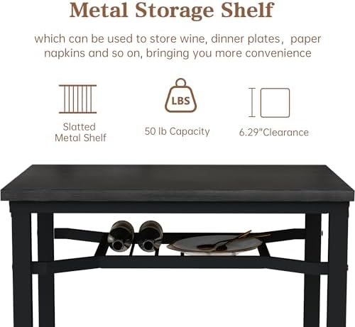 Hooseng 3 Piece Bar Table and Chairs Set, Counter Height Small Dining Table w...