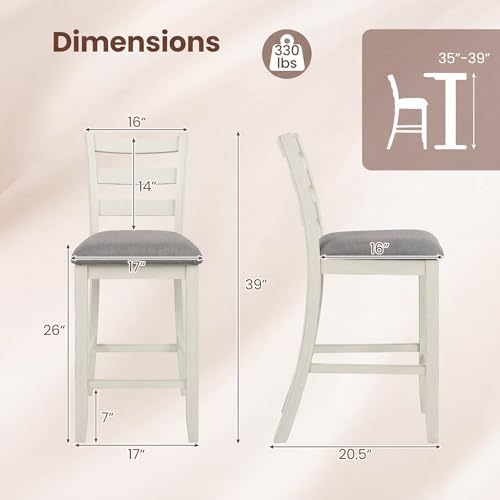 COSTWAY Set of 2 Counter Height Bar Stools with Solid Rubber Wood Frame