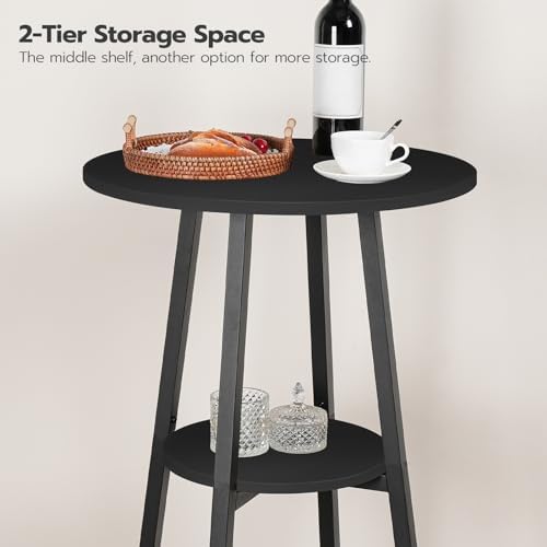HOOBRO Bar Table, Round Pub Table, 2-Tier Bistro Table with Storage, 37.4&quo...