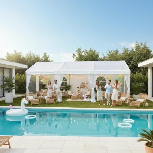HOTEEL 10x30FT Party Tent Outdoor Canopy with 8 Removable Walls, White