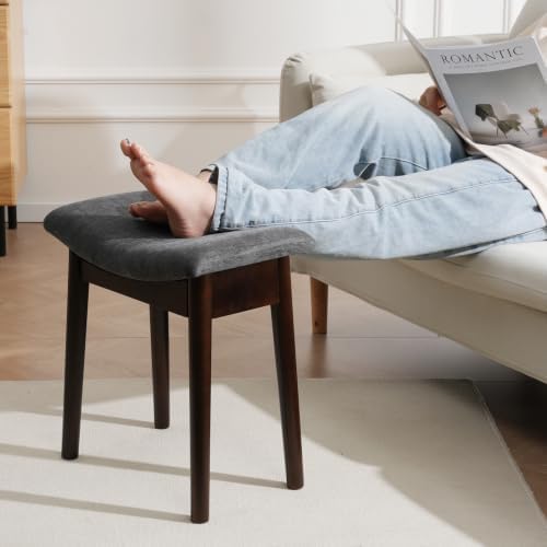18" Small Vanity Chair Ottoman Bench Saddle Cushion Linen Gray