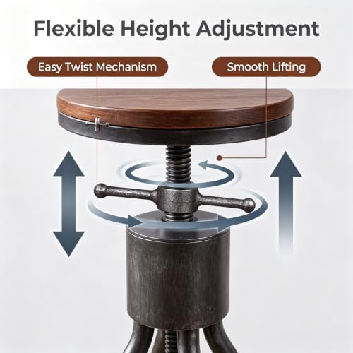 LOKKHAN Set of 2 Rustic Industrial Bar Stool-24-30 Adjustable Metal Swivel Wo...