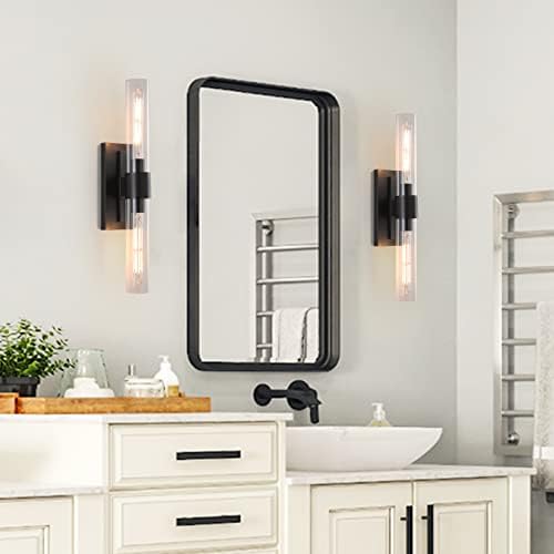 Brass Wall Sconces Set of 2, Bathroom Sconces Wall Lighting, Black Sconces Wa...
