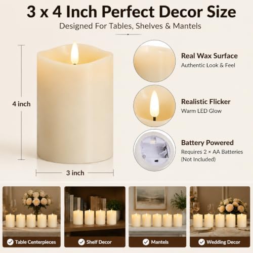3 x 4 Inch Flameless Candles with Remote Set of 6 for Wedding Decor
