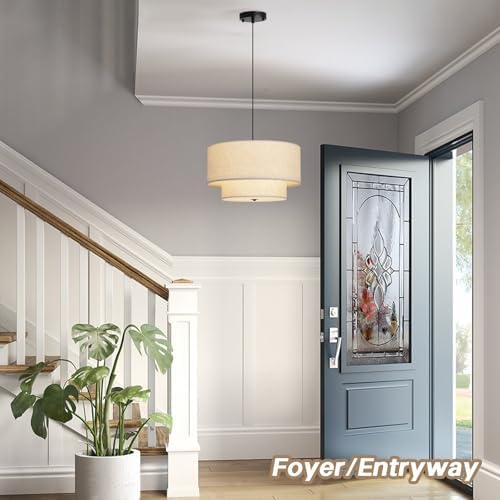 18" Modern Double Drum Fabric Pendant Light, Large Hanging Ceiling Chand...