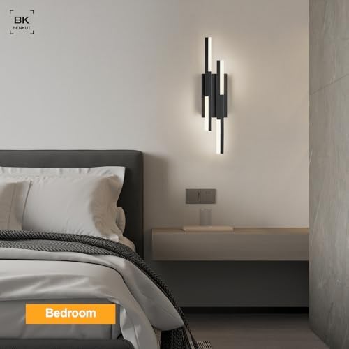 Benkut Modern LED Wall Sconce Black Remote Wall Light Fixtures for Bathroom, ...