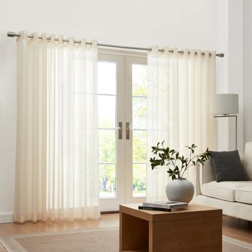 Threadmade Carmen Sheer Extra Wide Indoor/Outdoor Sheer Window Curtain, Ivory...