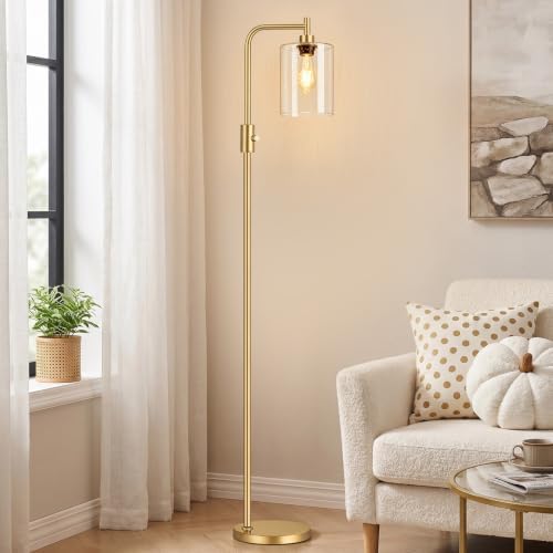 【Upgraded】 Dimmable Floor Lamp for Living Room with Seeded Glass Lampshade, G...