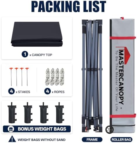 MASTERCANOPY 10x10 Durable Pop Up Canopy Tent with Roller Bag, Black