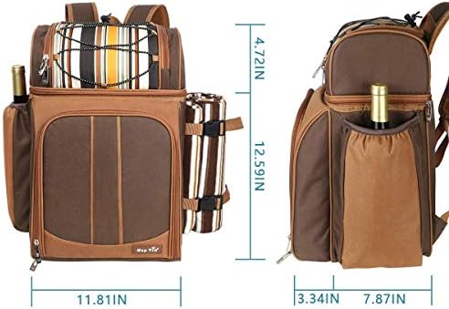 Hap Tim Picnic Basket Backpack for 2 Person with 2 Insulated Cooler Compartme...
