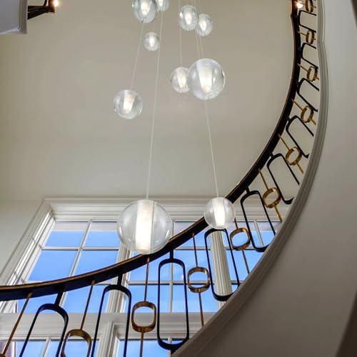 14 Lights Staircase Chandelier for High Ceiling, Dimmable Modern Crystal Rain...