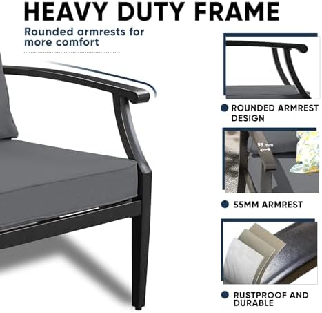 4-Piece Patio Conversation Set,Oversized Outdoor Metal Furniture Set with Tab...