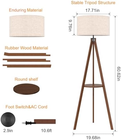 LEPOWER Shelf Floor Lamp Tripod Mid Century Modern Lamps for Living Room