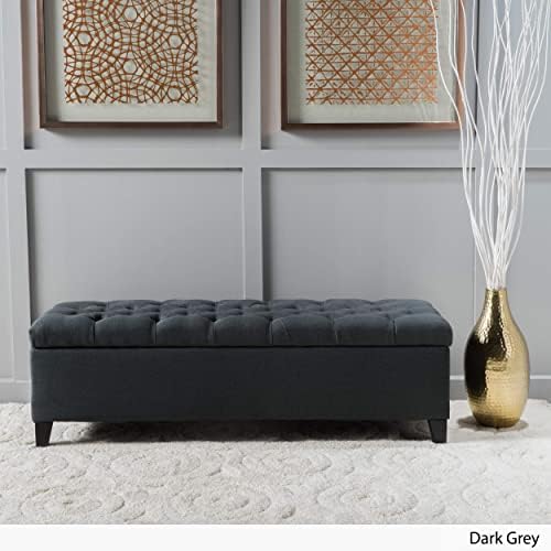 Christopher Knight Home Ottilie Fabric Storage Ottoman, Dark Grey Dimensions:...