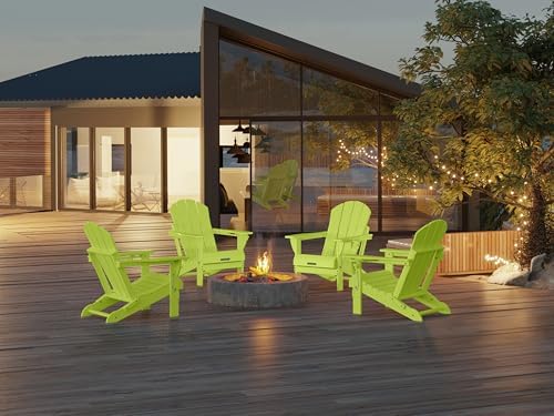 MUCHENGHY Folding Adirondack Chairs, HDPE Patio Chair, Lemon Green
