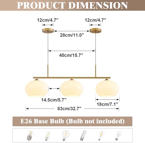 KCO Lighting Mid Century Modern 3-Light Brushed Brass Linear Pendant Light