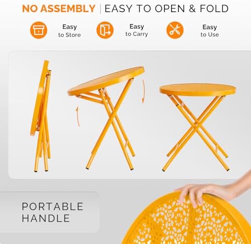 VINGLI Outdoor Folding Side Table with Chic Hollow Pattern and Durable, Rust-...