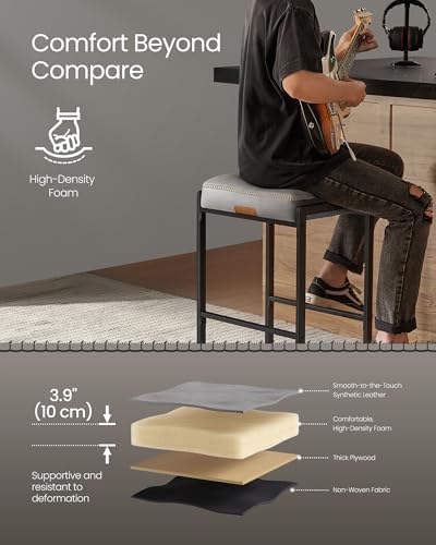 VASAGLE Bar Stools Set of 4, Counter Height, PU Leather, 26-Inch