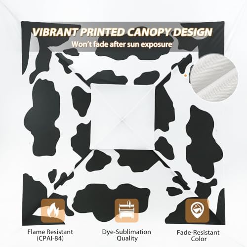 EAGLE PEAK 13x13 Pop Up Canopy Tent, Auto Extended Eaves, Cow Print