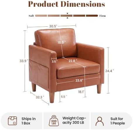 Faux Leather Accent Chair Mid Century Modern Armchair for Living Room