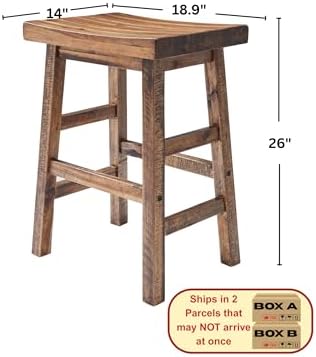 Alaterre Durango Solid Wood Rustic Bar Stool Set of 2, Natural, 26-Inch
