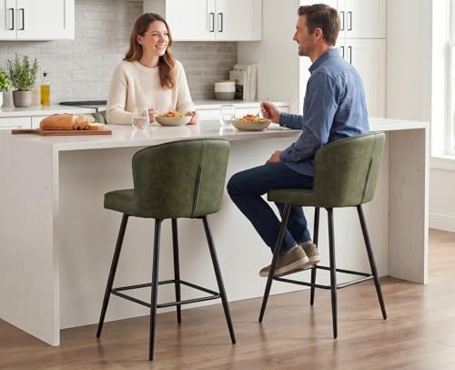 Shunzhi Green Counter Height Bar Stools Set of 2, Modern PU Leather Barstools...