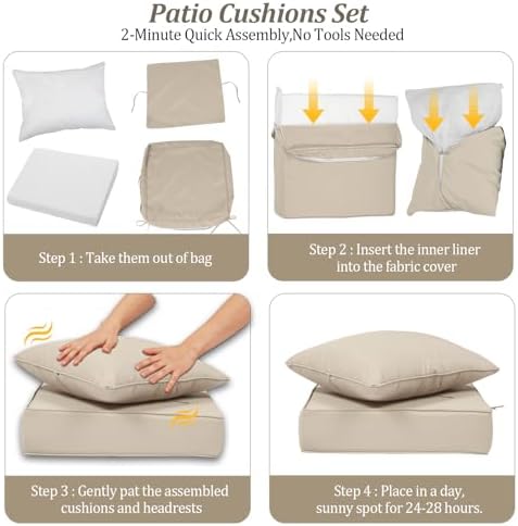 22x24“ Outdoor Deep Seat Cushions Set of 2, Patio Replacement Foam Cushions f...