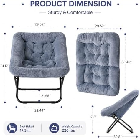 Simple Deluxe Oversized Square Moon Chair for Adults, Soft Faux Fur Folding L...
