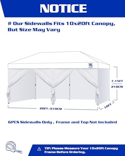 FANPAT 10x20ft Sidewalls with Door for Canopy, Black (6Pcs Sidewalls Only)