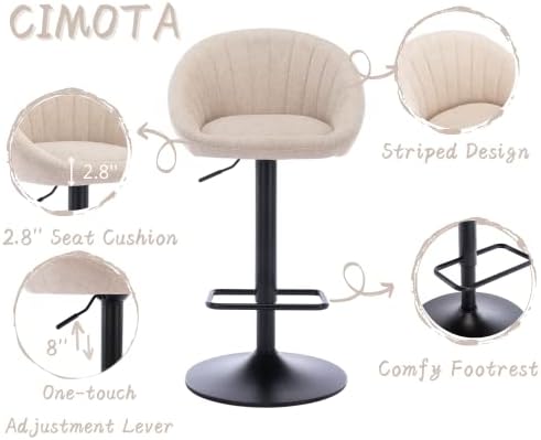 CIMOTA Swivel Adjustable Bar Stools Set of 2 Modern Counter Stools Bar Chairs...