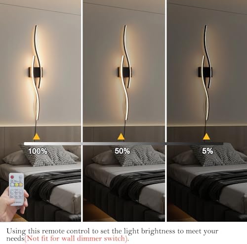 Daunton Modern Plug in Wall Sconces Set of Two, RC Dimmable LED Plug in Wall ...