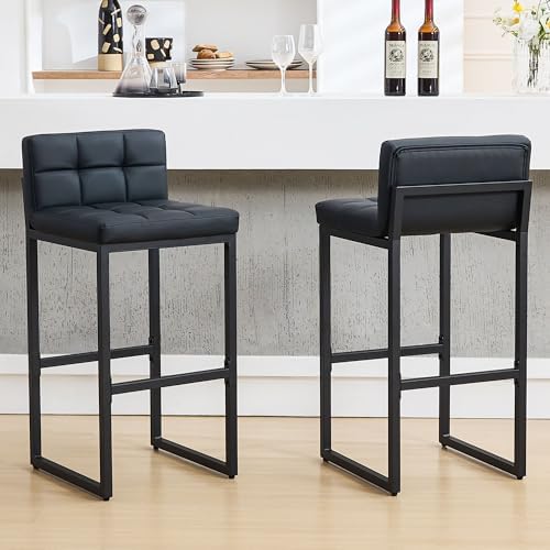 FIRAVOE Bar Height Bar Stools Set of 2, Modern Tall Counter Stool, Faux Leath...