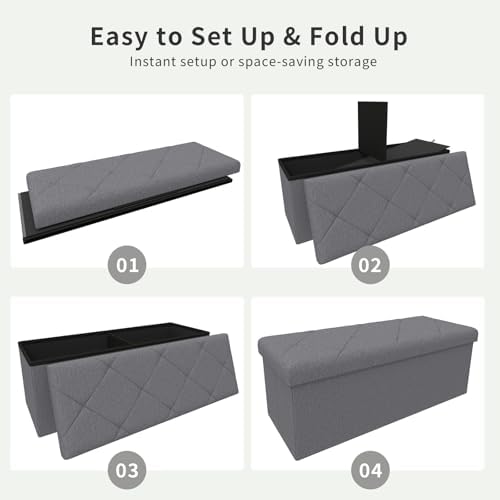 43 Inches Folding Storage Ottoman Bench for Bedroom,660 lb Ottoman with Stora...