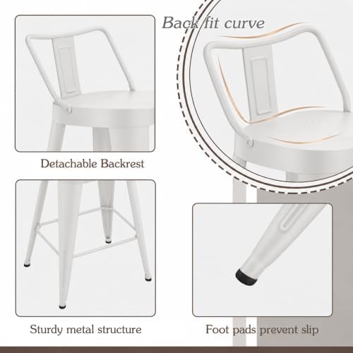 26" Counter Height Bar Stools Set of 4, Kitchen Side Chair Large Seat-White