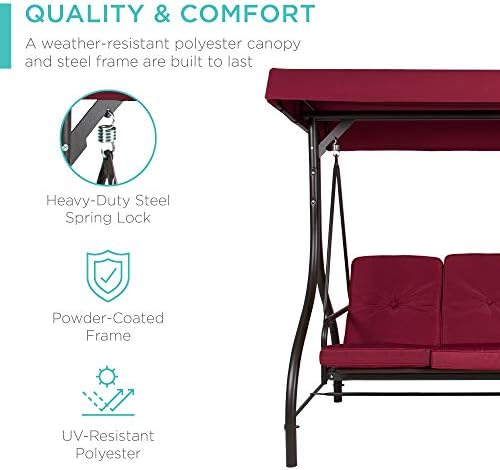 Best Choice Products 3-Seat Outdoor Large Converting Canopy Swing Glider, Pat...