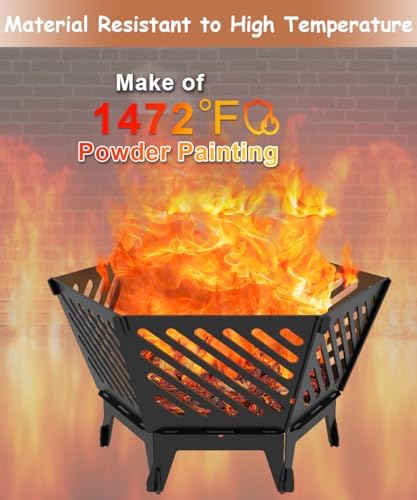 22.5 Inch Portable Hexagon Fire Pit with Travel Bag — Smokeless Patented Desi...