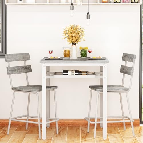 Hooseng 3 Piece Bar Table and Chairs Set, Counter Height Small Dining Table w...
