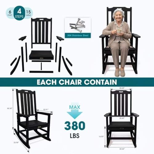 THOEOE Outdoor Rocking Chairs Set of 2, Oversized Patio Rocking Chair